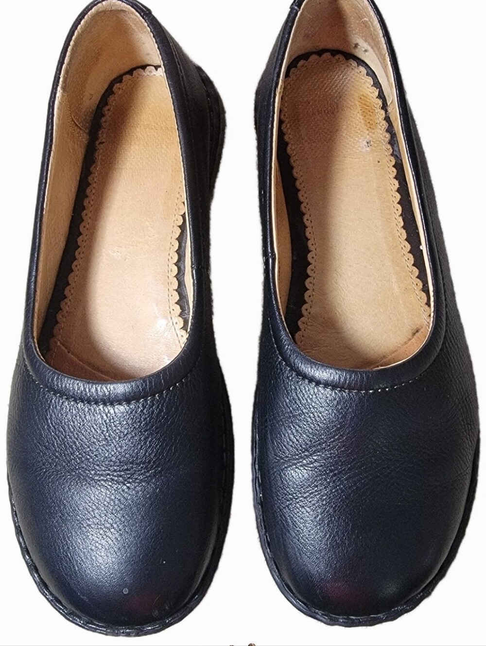 Lands End Womens Black Leather Ballet Flats 9 1/2 Wide D
